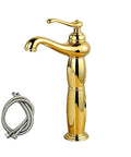 Tall Vessel Sink Faucet With Luxury Gold Finish, Single-Handle One-Hole Deck Mount Lavatory Mixer For Vanity Basins