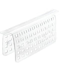 Self Adhesive Plastic Sink Saddle Protector For Kitchen And Bath, No Fuss Install Grid Design, clear plastic, side angle view