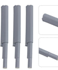 5 Pack Cabinet Door Dampers With Magnetic Touch Activation Soft Close No Slam Hinges, gray plastic rods, side and close-up view