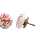 Ceramic Red Leaf Drawer Knobs, 100 Pack Flat Cabinet Pulls For Kitchen Doors And Dressers, rounded edges and metal screw detail.