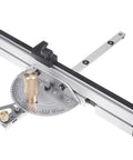 Built Tough Aluminum Miter Gauge With Zero Play Slides Heavy Duty Box Joint Jig And Locking Track Stop for precise cuts.