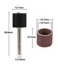 Kickass 12 Point 7 Millimeter Sanding Drum Kit Offering No Sweat Operation With Tight Grip Abrasive Bands In Eighty One Twenty One Eighty Grits showing sanding drum and sleeve dimensions.