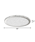 Crystal Round LED Flush Mount Ceiling Light White 16 Inch Modern Close to Ceiling Chandelier for Living Room Bedroom Dining Room and Restaurants Ultra Bright Energy Efficient, side view with dimensions 16x2 inches.