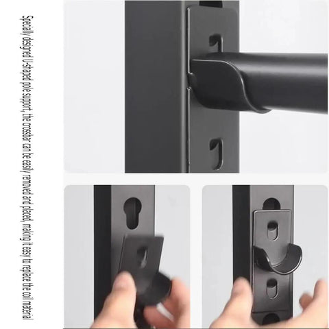 Close-up of U-shaped pole support for Heavy Duty Five Tier Rolling Wire Spool Rack For 3D Printer Filament Organizer in matte black.