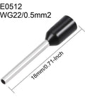 Insulated Cord Pin End Terminal for AWG22 Wire VE0512 Black, 18mm length, Copper Crimp Connector, side view
