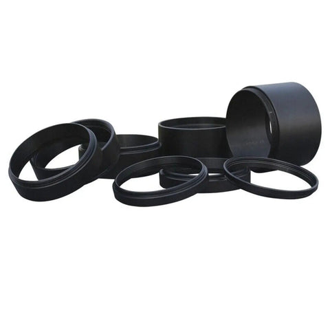 Stackable M48X0.75mm Extension Tubes Set for Cameras and Telescopes Aluminum Black Finish with various tube sizes on display.