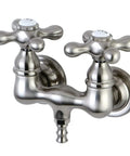 Old-School Vintage Leg Tub Filler with Cross Handles, Solid Brass, Satin Nickel Finish, 3-3/8-Inch Wall Mount Clawfoot Tub Faucet