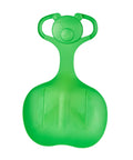 Green downhill snow sled with bear-shaped handle, lightweight PP luge toboggan for kids and adults, features sanded seat and easy grip.