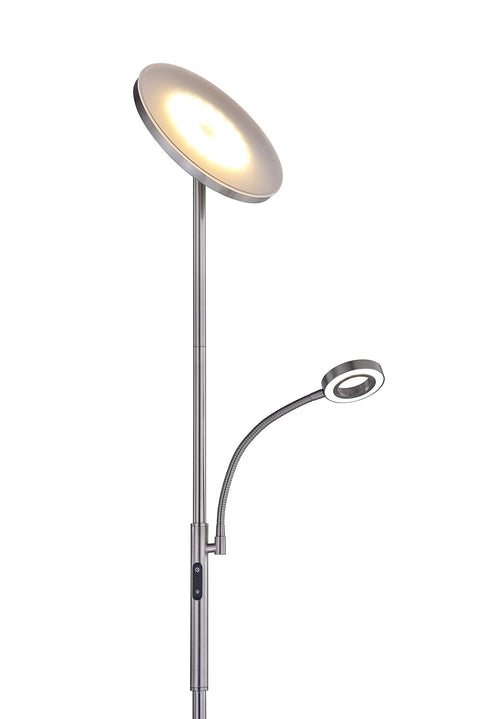 Go-To 70-Inch Slim LED Torchiere Floor Lamp with Reading Light, Remote, Satin Nickel Finish shown in full view