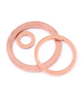 Copper Washer Set 300 Piece Flat Ring Assortment Kit with various size copper washers displayed in a circular arrangement