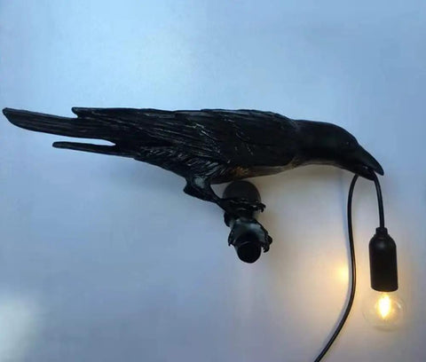 Crow Gothic Wall Lamp Sconce Bedside Bedroom And Living Room Raven Bird Night Light Left Facing Black Wall Lamp