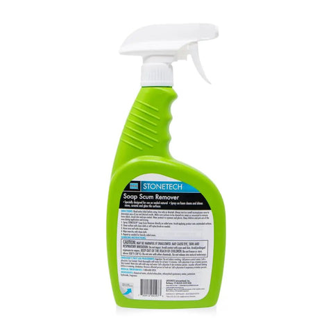 Soap Scum Remover For Natural Stone, Tile And Grout, 24oz Spray Bottle, green formula, back label visible