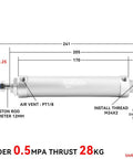 Diagram of Beefy Pneumatic Cylinder 32mm Bore 100mm Stroke Double Acting Air Cylinder With measurements and fittings PT1/8 Port