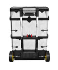 Rolling Three Part Toolbox Kit With Easy Grip Handle, Mobile Organizer On Wheels For Tools, Hardware, And Crafts; rear view