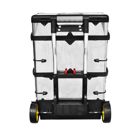 Rolling Three Part Toolbox Kit With Easy Grip Handle, Mobile Organizer On Wheels For Tools, Hardware, And Crafts; rear view