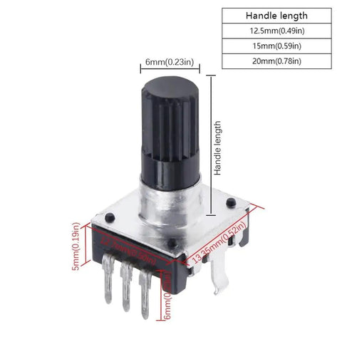 360 Degree Rotary Encoder EC12 RE12 3 Pin 24 Position No Push Button Switch 12 5mm Half Handle with dimensions for DIY projects