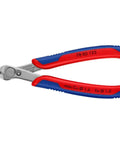 Electronics Flush Cutters 5 Inch Ultra Sharp Precision Pliers with red and blue grip, angled view