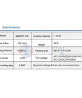 Specifications table for Beefed-Up Hydraulic Air Cooler And Oil Radiator For Efficient Oil Cooling detailing model and features.