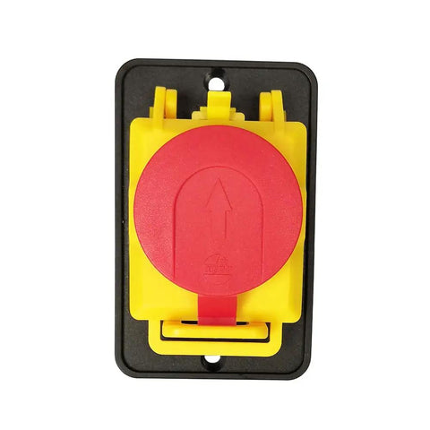 Front view of Emergency Stop Pushbutton Switch For Lathes And Table Saws 120V 4 Pins Electromagnetic Switch with Waterproof Cover