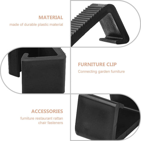 Eight Piece Outdoor Furniture Clips Set Black PP Connectors shown in detailed close-up