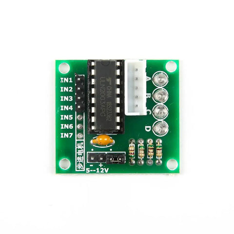 5V 4 Phase Stepper Motor With ULN2003 Driver For Arduino Raspberry Pi And ESP32 Projects Dope Precise Motion Control For DIY Robots CNC And Home Automation. ULN2003 driver board with IN1-IN7 pins and 5-12V input, green PCB
