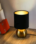 Small Bedside Lamp With Brass Base And Black Fabric Shade, Mini Table Lamp For Bedroom And Living Room, Book Accent