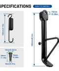 Sixteen Centimeter Universal Motorcycle Kickstand Foot Side Stand Support For ATV Dirt Bikes Off Road Vehicles Scooters And EBike Heavy Duty Iron Construction displayed with measurements