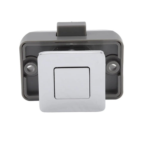 Front view of Push Button Cabinet Latch With Handle Keyless Zinc Alloy Lock For RV Drawers And Cupboards No Key Needed Durable ABS Door Latch