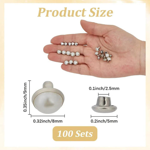 Hella Sturdy 100 Piece Brass Dome Studs Kit showing various sizes of studs in hand, featuring 0.35 inch and 0.32 inch measurements.