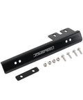 Rugged 6061 Billet Aluminum Front Bumper License Plate Relocator Bracket Mount Bar with hardware, black finish, for improved airflow.
