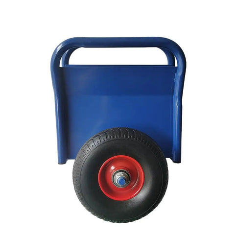 Heavy Duty Drywall Dolly With Rugged Steel Build And 10 Inch Solid Rubber Wheels To Haul Plywood Doors And Panels Jobsite Ready Beast Frame Handles 1000 Pounds No Sweat, showing large wheel and handle.