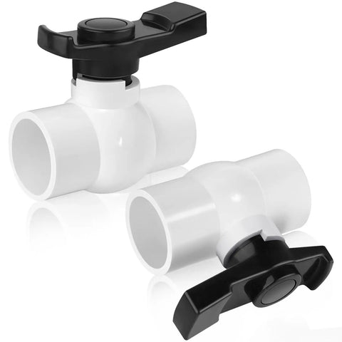 2 Inch Slip PVC Ball Valve Set With Double Socket Full Flow Port, Two-Pack 2'' Shut Off Valves With T-Handle SCH40 Plastic Control Valve