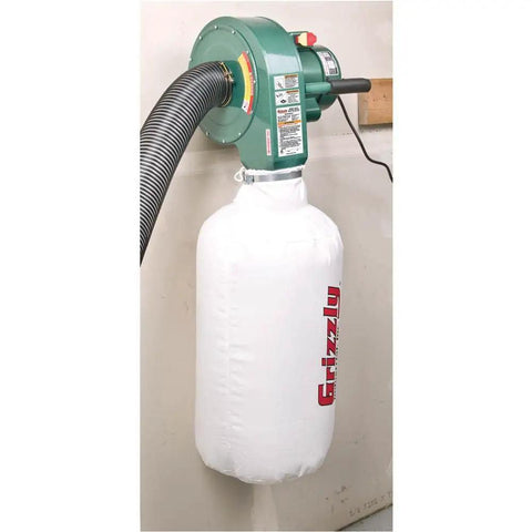 1 HP Wall Hanging Dust Collector For Woodworking Shops With A 4 Inch Inlet And A 13 And A Half Inch Dust Bag Prewired 110V
