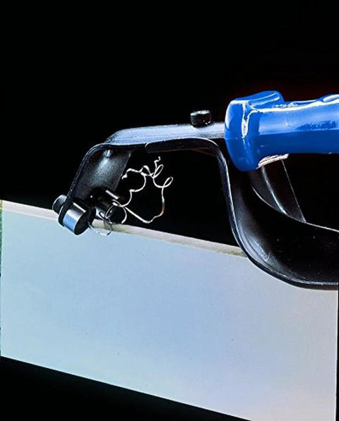 Noga DB1000 sheet metal deburring tool, blue handle, side view