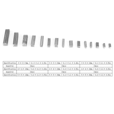 Feather Key Set 140 Pcs Round Ended Square Parallel Keys Kit With 3, 4, 5, 6 Mm Sizes for power tools and machinery