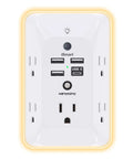 Front view of 10 In 1 Outlet Extender With Night Light And USB Charger Surge Protector 4 USB Ports Plus 1 USB C 5 Wide Spaced Outlets