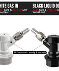 Ball Lock Keg Quick Disconnect Set With 5/16 Barb And 1/4 Barb Fittings, 2 Pairs, Leak-Proof Corny Keg Fittings Kit For DIY Homebrewing, Rotating Nut Adapter, Easy Gas And Liquid Line Connections, white gas and black liquid disconnects, PBT