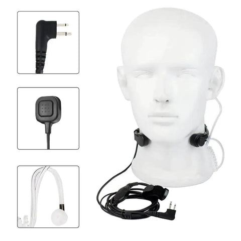 Throat Mic Tactical Headset With Air Tube Earpiece For Clear Audio In High Noise Environments, 2 Pin Radio Compatible Neck Microphone