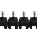 Four black caster wheels with metal stems for a Midea electric oil heater; 40x30mm omni-directional, 8mm thread, without brake.