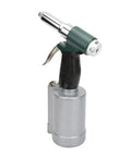 Top Shelf Three Piece Pneumatic Rivet Gun Kit With Heavy Duty Hydraulic Piston And Snappy Quick Release Action showing handheld rivet gun.
