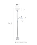 Mother Daughter Floor Lamp With Reading Light In Silver Finish Dual Lamp Setup With White Shades Three Way Main Light And 60W Reading Light