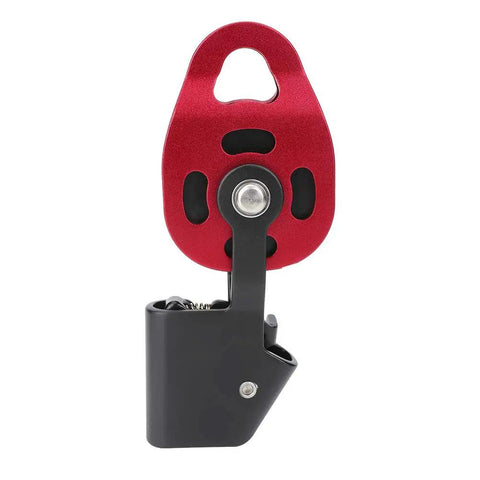 Red and black Aluminum Heavy Duty Single Swivel Rope Pulley Block For 8 To 12mm Climbing Rope Beefy Gear For Rope Climbing