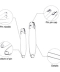 450 Pack Real Deal Iron Safety Clasp Pins For Crafting And Tailoring demonstrating pin features like needle and cap.