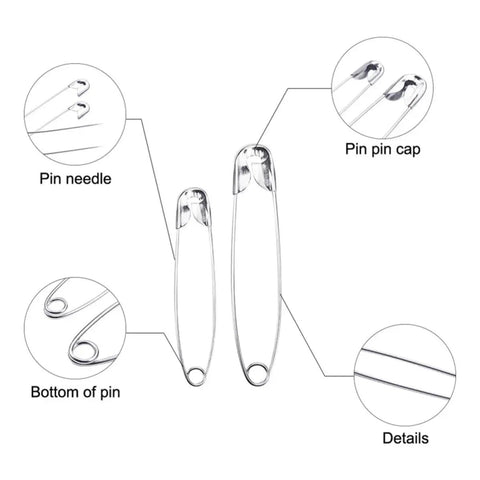 450 Pack Real Deal Iron Safety Clasp Pins For Crafting And Tailoring demonstrating pin features like needle and cap.