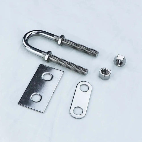 4 Inch Stainless Steel Marine Bow And Stern Eye Tie Down U Bolt Set 2 Pieces, 316 Grade, with nuts and washers for boat rigging.