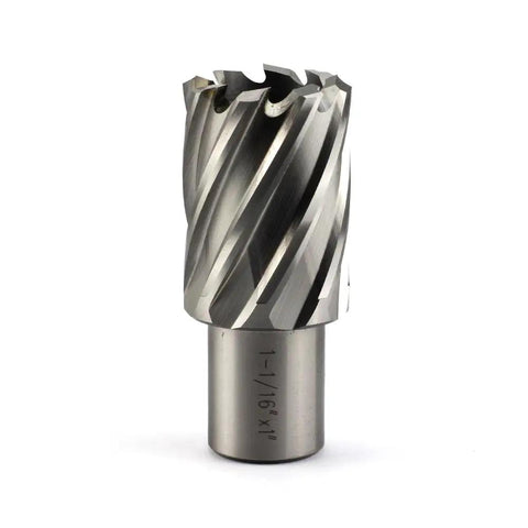 No Sweat Heavy Duty HSS Annular Cutter With A Killer Edge Delivering Dead Straight Precision And Clean Burr Free Holes For Rock Solid Metal Drilling Work Includes Pilot Pin Plus Plastic Case, 1-1/16 inch.