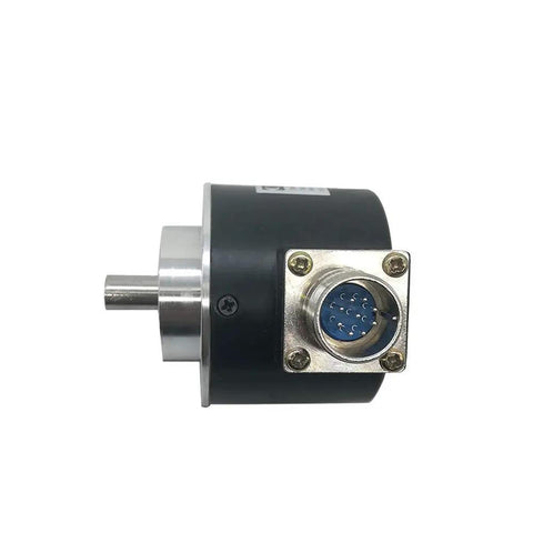 Side view of 58mm Outer Diameter Optical Incremental Rotary Encoder 1024PPR 10mm Shaft Push Pull Output ABZ Signals With Side Socket