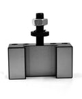 Front view of Heavy Duty Quick Change Tool Post Set For Mini Lathe And CNC Lathe, steel holder, accepts 5/8 inch bits.