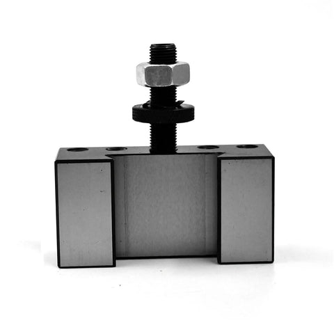 Front view of Heavy Duty Quick Change Tool Post Set For Mini Lathe And CNC Lathe, steel holder, accepts 5/8 inch bits.
