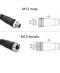 M12 4 Pin Female Connector IP67 Waterproof A Code Industrial Circular Connector diagram and product comparison with male type